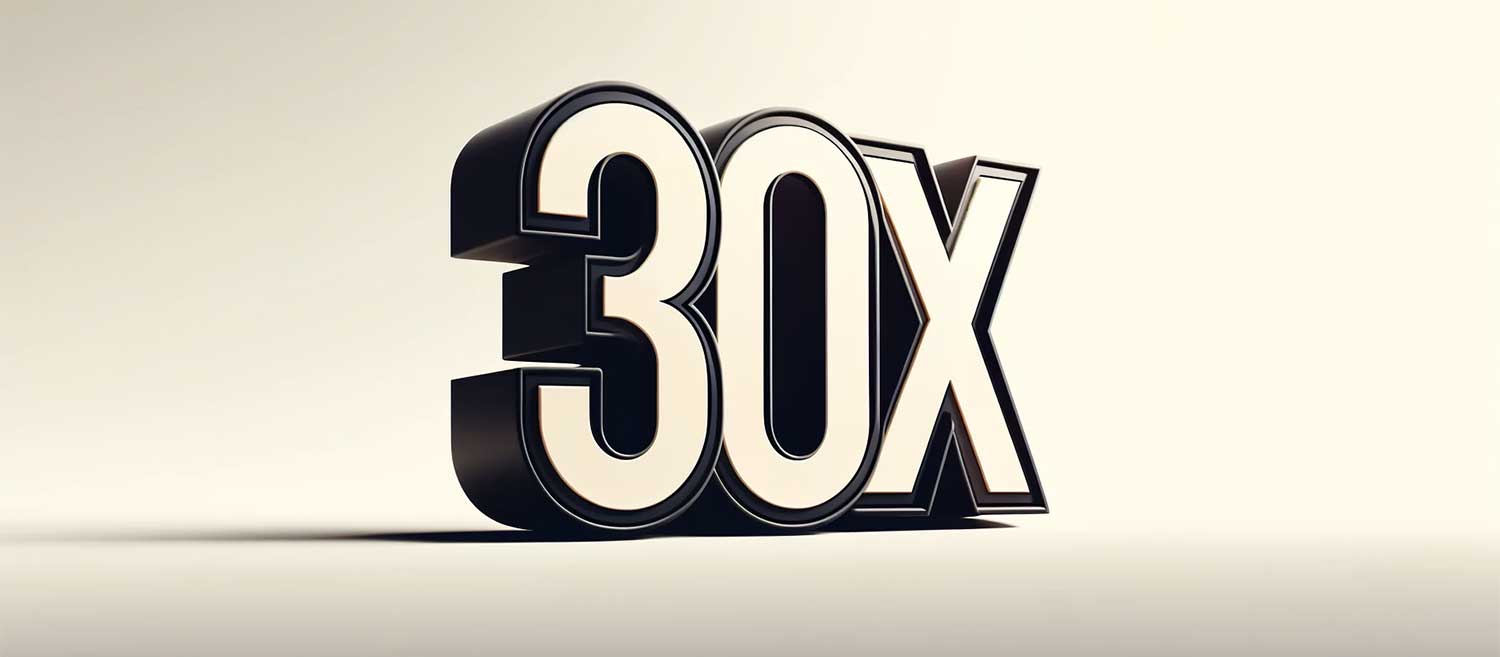 Illustrasjon til norsk casino bonus som omsetningsvilkår som et 30x symbol