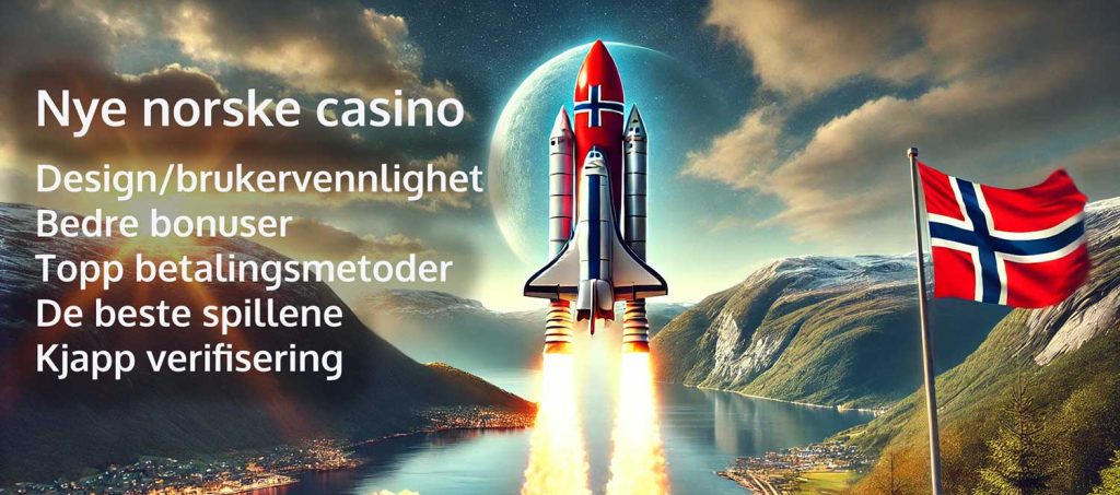 Rakett med norsk flagg som tar av foran en fjord. Bulletpoints som viser hva som gjennomgås i artikkelen.